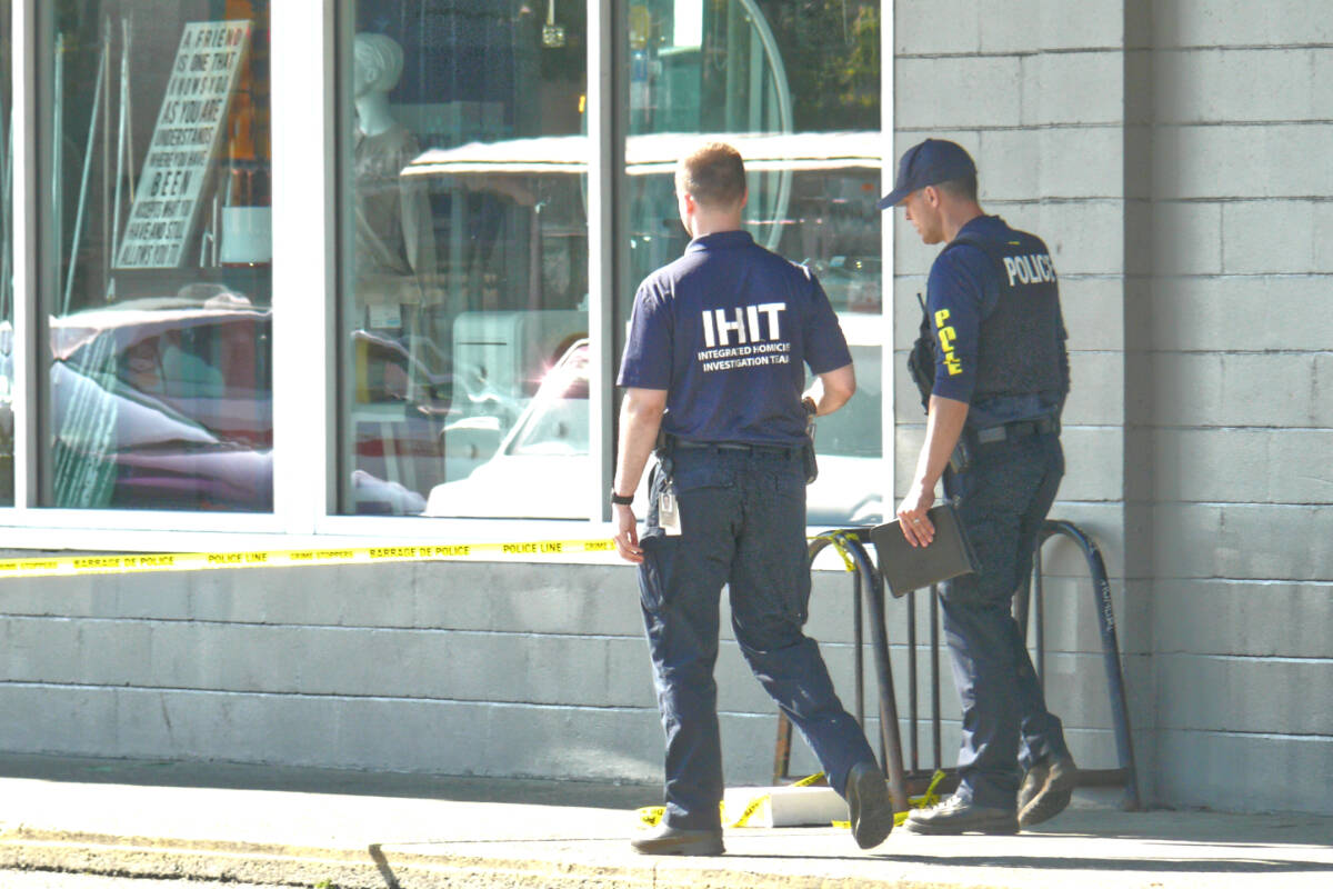 Police were investigating multiple Langley shootings early Monday, July 25, 2022. One of the locations was beside the Missions Thrift Store on Logan Avenue. (Dan Ferguson/Langley Advance Times)