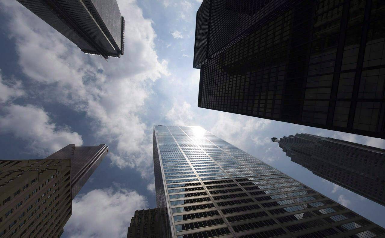 Bank towers are shown from Bay Street in Toronto’s financial district, on Wednesday, June 16, 2010. Statistics Canada will release its latest reading on economic growth this morning. THE CANADIAN PRESS/Adrien Veczan