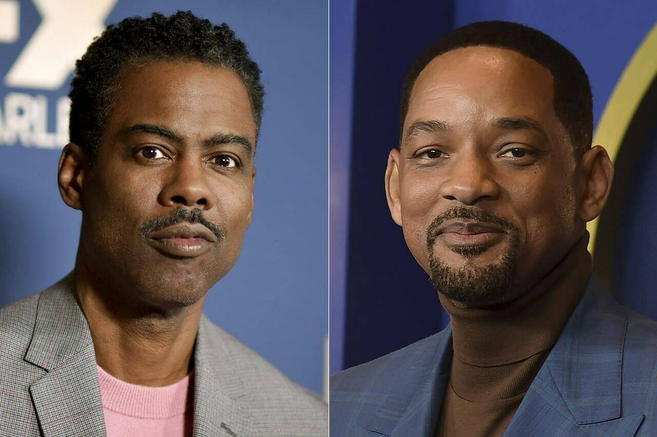 FILE - In this combo of file photos, Chris Rock, left, appears at the the FX portion of the Television Critics Association Winter press tour in Pasadena, Calif., on Jan. 9, 2020; and Will Smith appears at the 94th Academy Awards nominees luncheon in Los Angeles on March 7, 2022. Smith has again apologized to Chris Rock for slapping him during the Oscar telecast in a new video, saying that his behavior was “unacceptable” and revealing that he reached out to the comedian to discuss the incident but was told Rock wasn’t ready. (AP Photo/File)