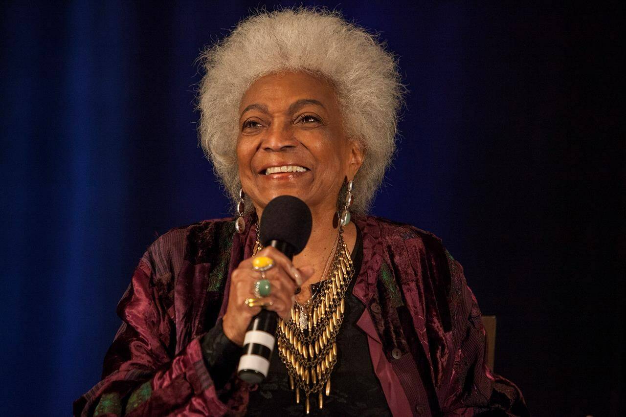 FILE - Actor Nichelle Nichols speaks during the Creation Entertainment’s Official Star Trek Convention at The Westin O’Hare in Rosemont, Ill., Sunday, June 8, 2014. Nichols, who gained fame as Lt. Ntoya Uhura on the original “Star Trek” television series, died Saturday, July 30, 2022, her family said. She was 89. (Photo by Barry Brecheisen/Invision/AP, File)