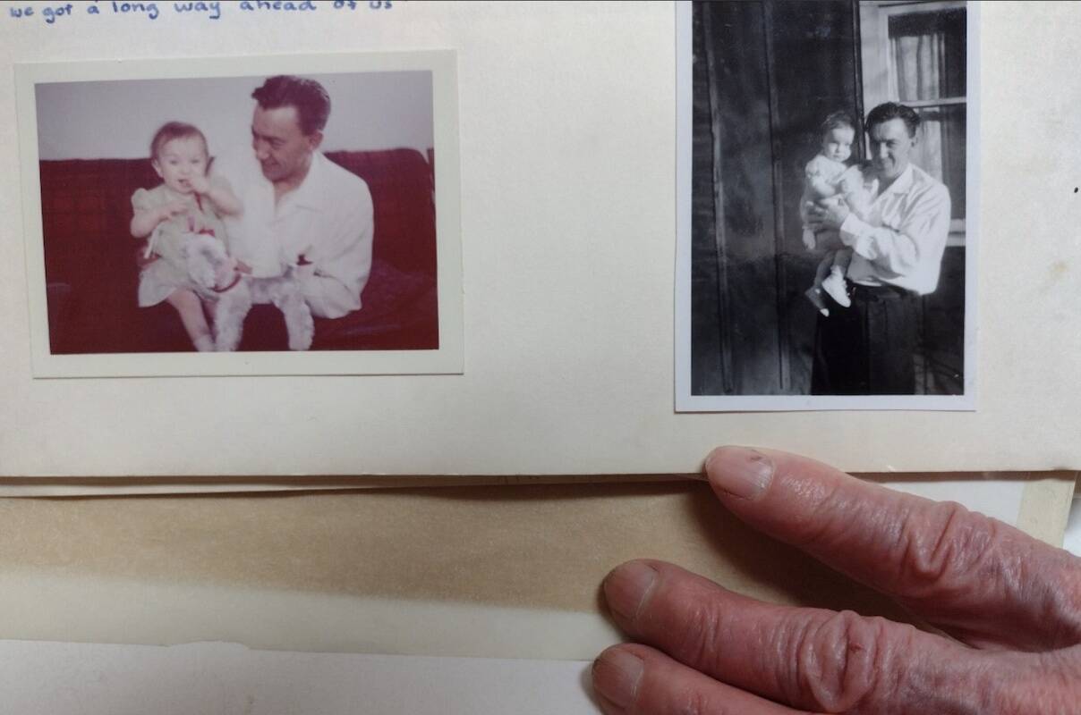 Frank Wall and his niece in a scrapbook held by sister Anne Barton (Photo Anne Barton).