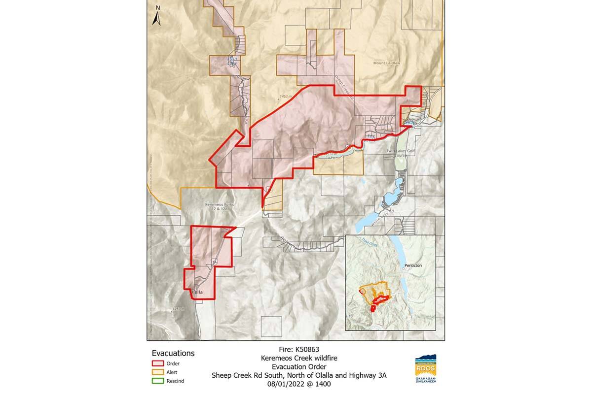 The most recent evacuation orders for the Keremeos Creek wildfire. (Regional District of Okanagan Similkameen)