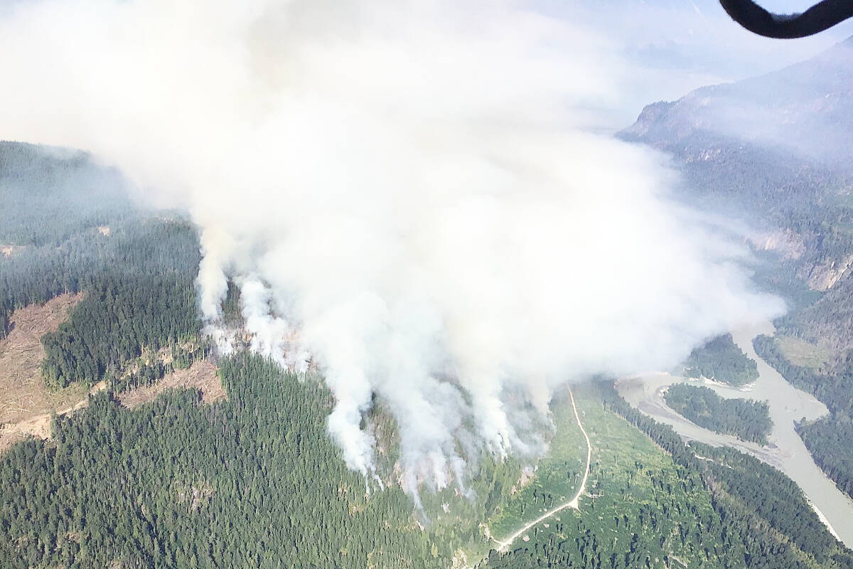 The Southgate River Fire is located at the northeastern tip of Bute Inlet on the B.C. mainland east of Campbell River. It is one of two fires burning in the area and is classified as out of control. BC Wildfire photo/Twitter