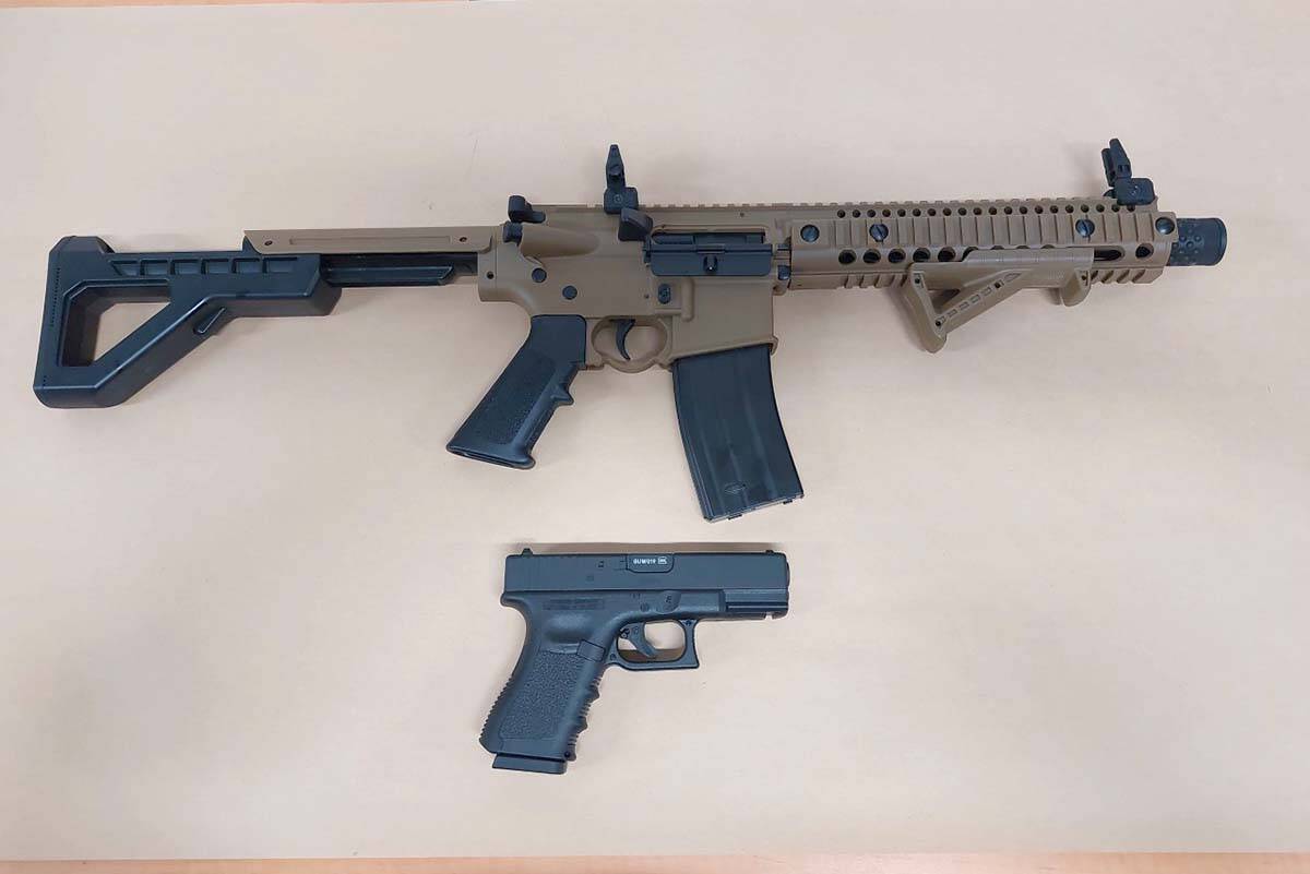Police seized these two airsoft pistols on Monday (Aug. 1) in Abbotsford after reports came in about two men firing guns in the parking lot of Cabela’s. (Abbotsford Police Department photo)