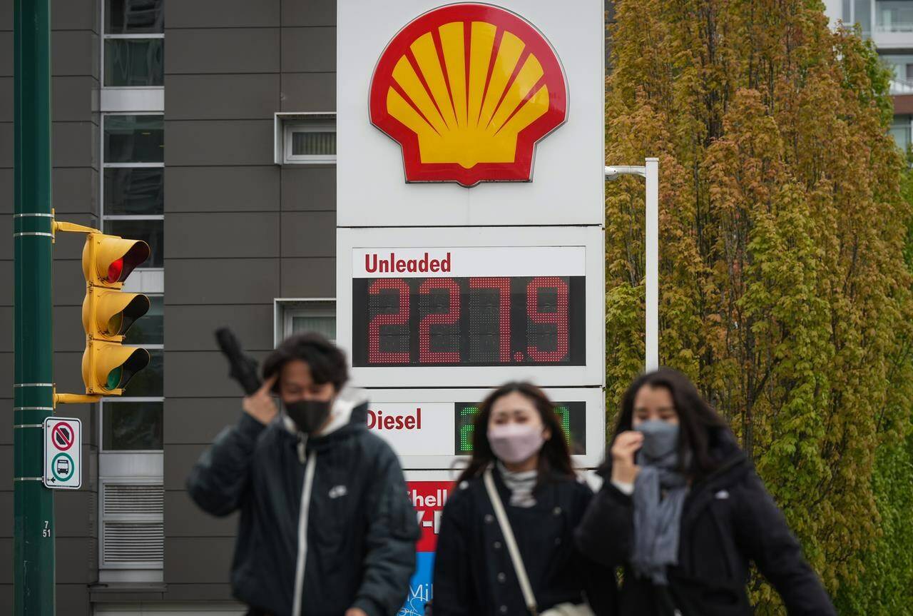 A sign at a gas station displays the price of a litre of regular grade gasoline after it reached a new high of $2.28 in Vancouver on Saturday, May 14, 2022. Gasoline prices are showing no signs of letting up as the average price in Canada tops $2 a litre.THE CANADIAN PRESS/Darryl Dyck