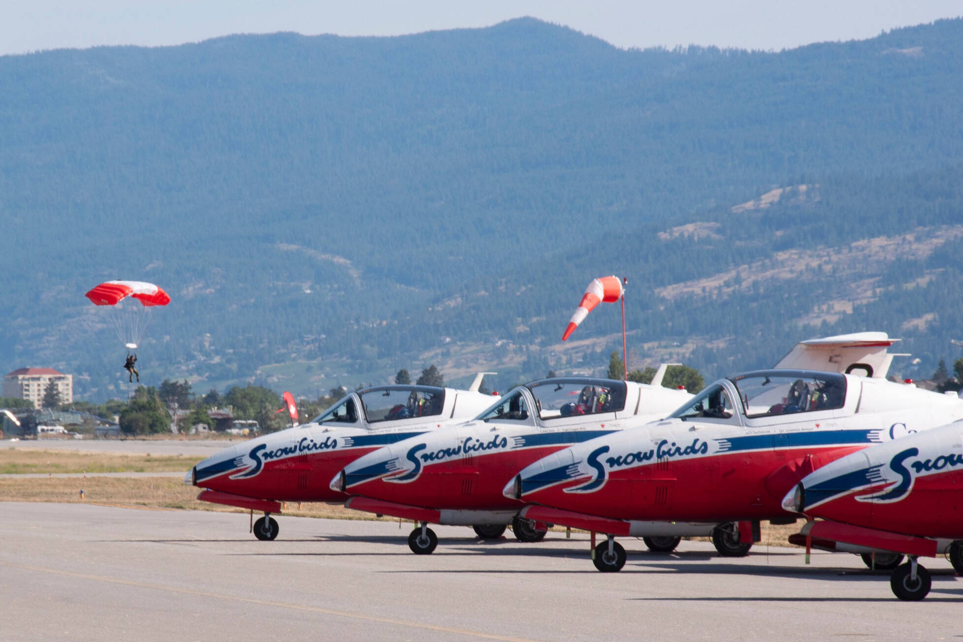 One of the Canadian Forces Snowbirds had a minor crash at an airshow in Fort St. John on Tuesday, grounding the pilots for the Penticton Peach Festival performance that was supposed to happen Wednesday.