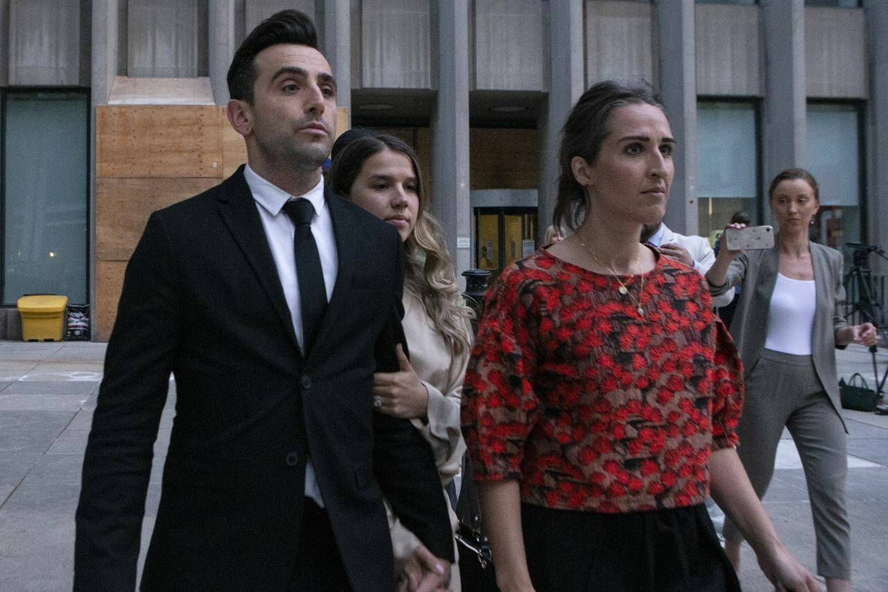 Jacob Hoggard leaves court after being found guilty of one count of sexual assault, in Toronto, Sunday, June 5, 2022. THE CANADIAN PRESS/Chris Young