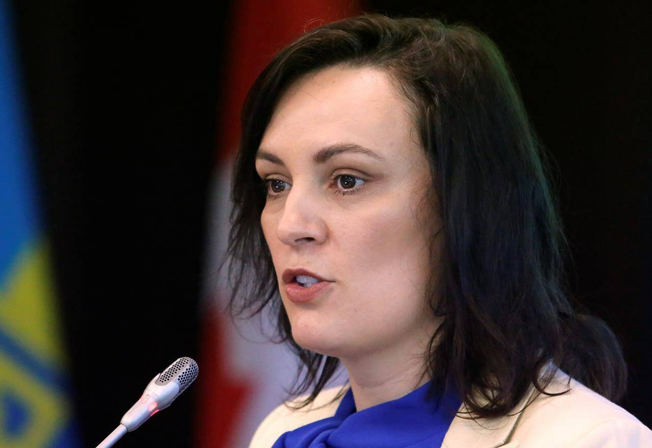 Ukraine’s Ambassador to Canada Yulia Kovaliv speaks at an event to announce 600 internships for Ukrainian students affected by the Russian invasion in Ottawa on Tuesday, June 7, 2022. THE CANADIAN PRESS/ Patrick Doyle
