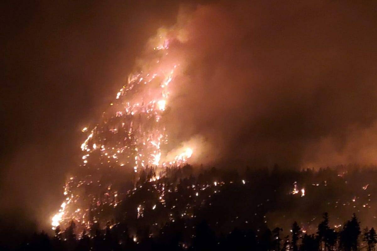 Night time photos of Nohomin Creek wildfire, about two kilometres north of Lytton, B.C. July 14, 2022. (Facebook/Edith Loring Kuhanga)