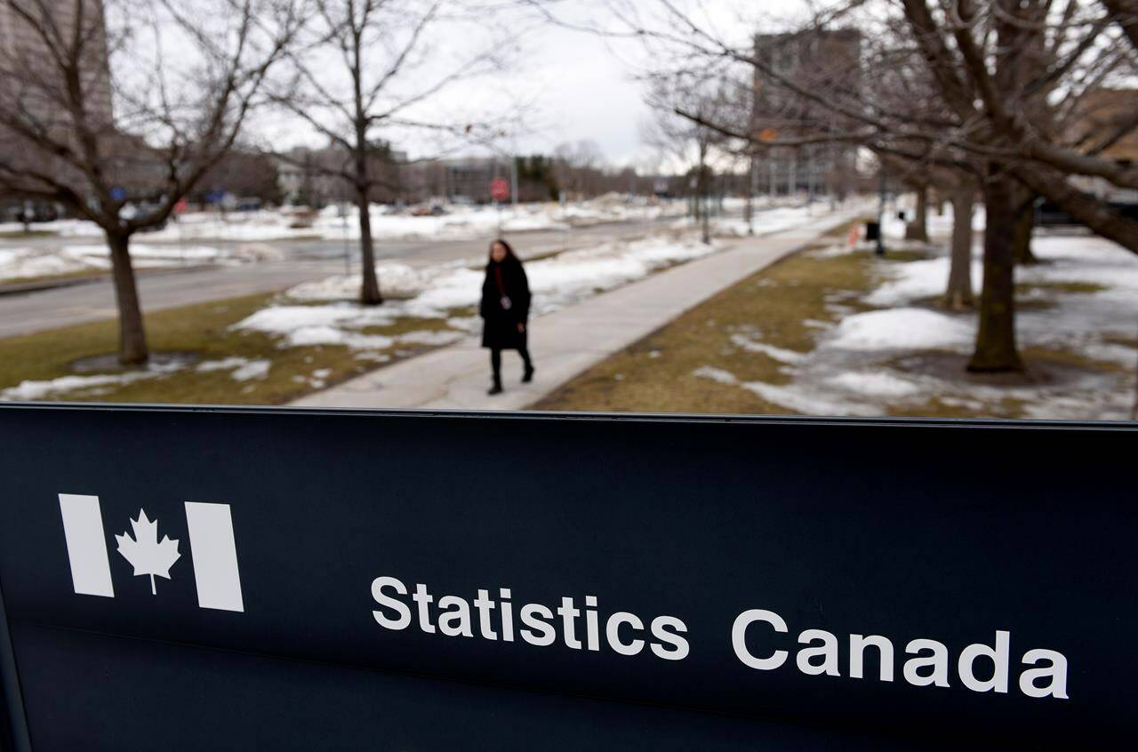 A sign outside a building at Statistics Canada in seen in Ottawa on Friday, March 12, 2021. Statistics Canada will release its labour force survey for the month of July this morning.THE CANADIAN PRESS/Justin Tang