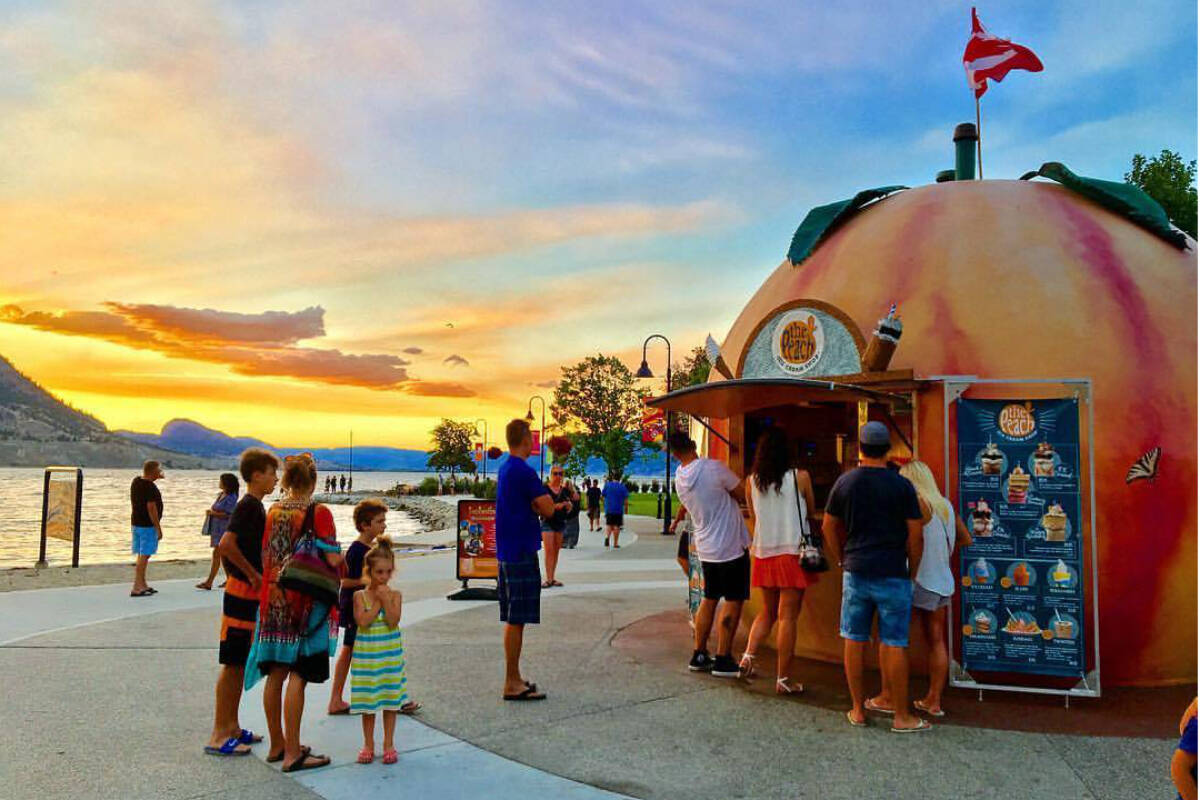 The Peach ice cream had become a major tourists attraction onto itself. But city staff awarded the license for the next three years to Alberta-based company. (The Peach Facebook)
The Peach, on the shore of Okanagan Lake in Penticton, has become an iconic landmark of Penticton’s lakefront. (The Peach Facebook)