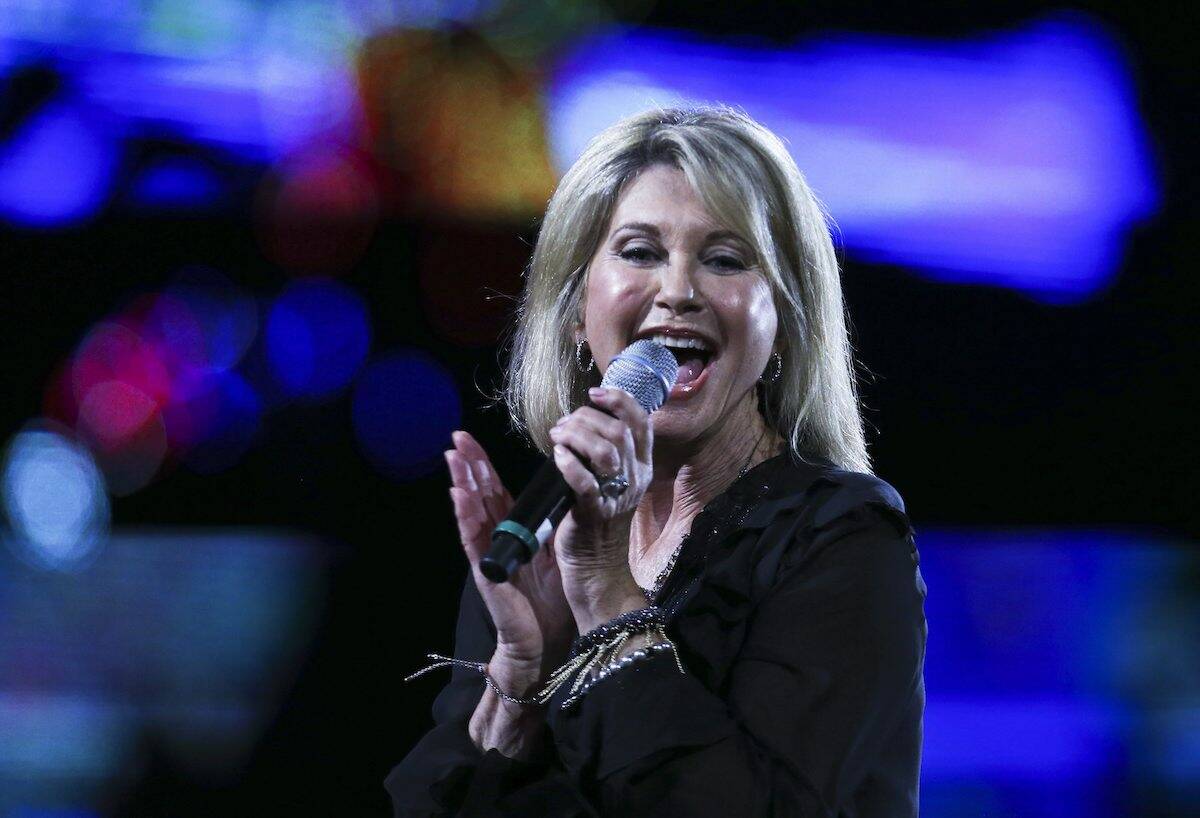 Olivia Newton John performs during the ViÃ±a del Mar International Song Festival at the Quinta Vergara in ViÃ±a del Mar, Chile, Thursday, Feb. 23, 2017. Believed to be one of the largest musical events in Latin America, the annual five-day festival was inaugurated in 1960. (AP Photo/Esteban Felix)