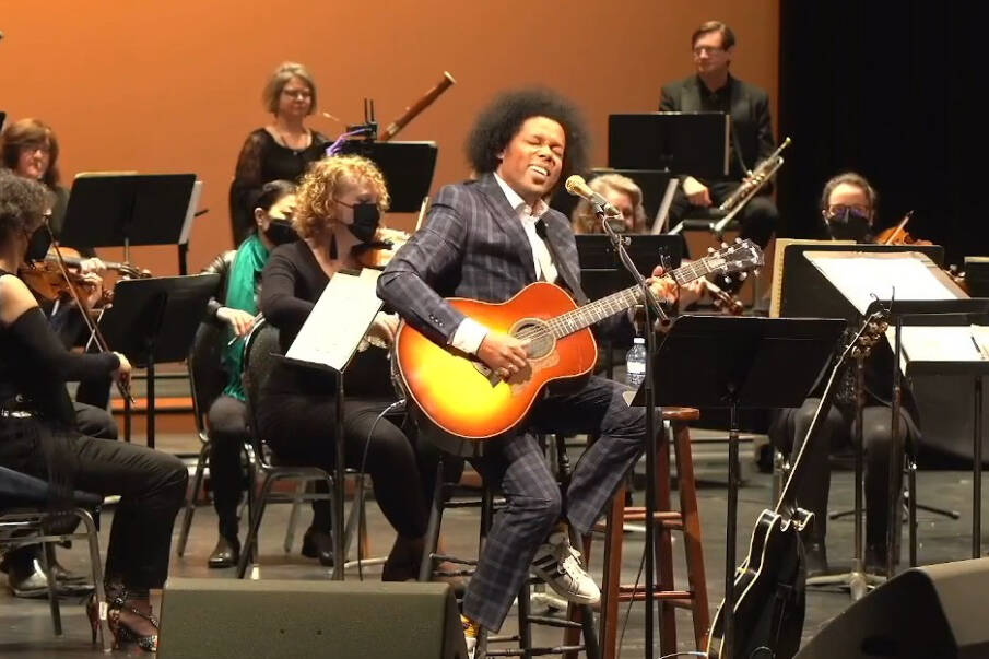 Alex Cuba (guitar) performs with the Okanagan Symphony Orchestra in Kelowna Friday, April 1, 2022. (Submitted photo)