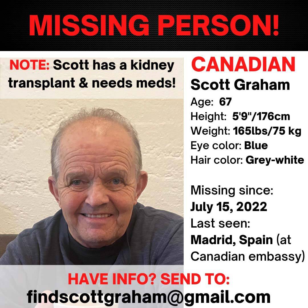 Victoria man Scott Graham has been missing in Spain since mid-July when he lost his phone, passport and possibly his kidney anti-rejection medication. (Courtesy of Georgia Graham)