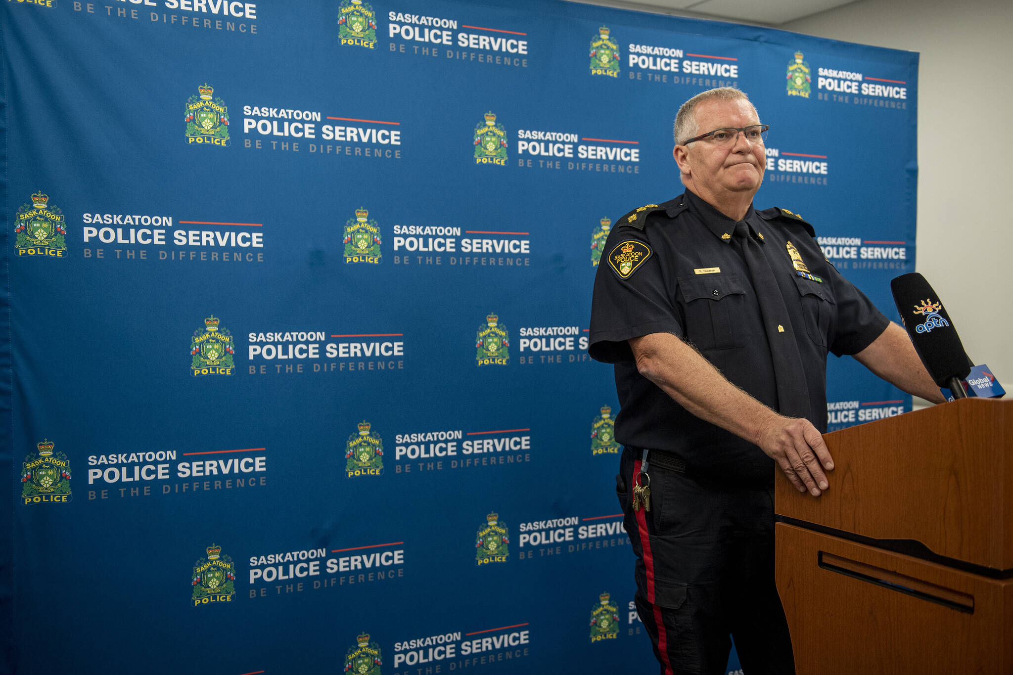 Saskatoon Police Deputy Chief Randy Huisman speaks at a media event, regarding the case of Dawn Walker, in Saskatoon, Monday, August 8, 2022.THE CANADIAN PRESS/Liam Richards