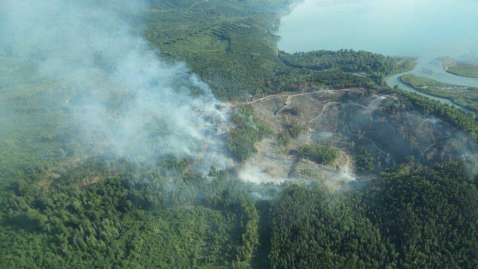 The wildfire south of Rosswood as it looked from the air earlier. Skimmer aircraft were deployed today. (BC Wildfire Service photo)
