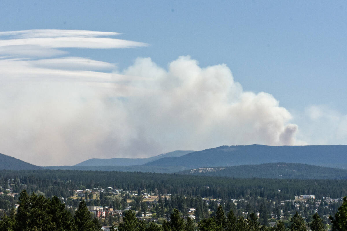 Smoke is pictured billowing from the Connell Ridge fire, south of Cranbrook. (Photo via BC Wildfire Service)