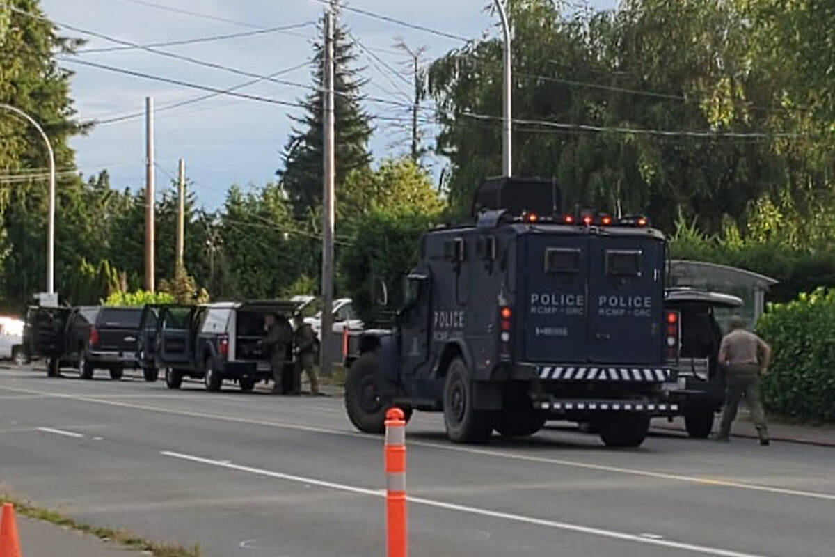 RCMP vehicles were seen on Dogwood Street on Sunday morning. Photo courtesy Sam McKay