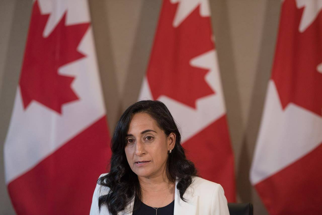 Minister of National Defence Anita Anand speaks during a press conference in Toronto, on Thursday, August 4, 2022. THE CANADIAN PRESS/Tijana Martin