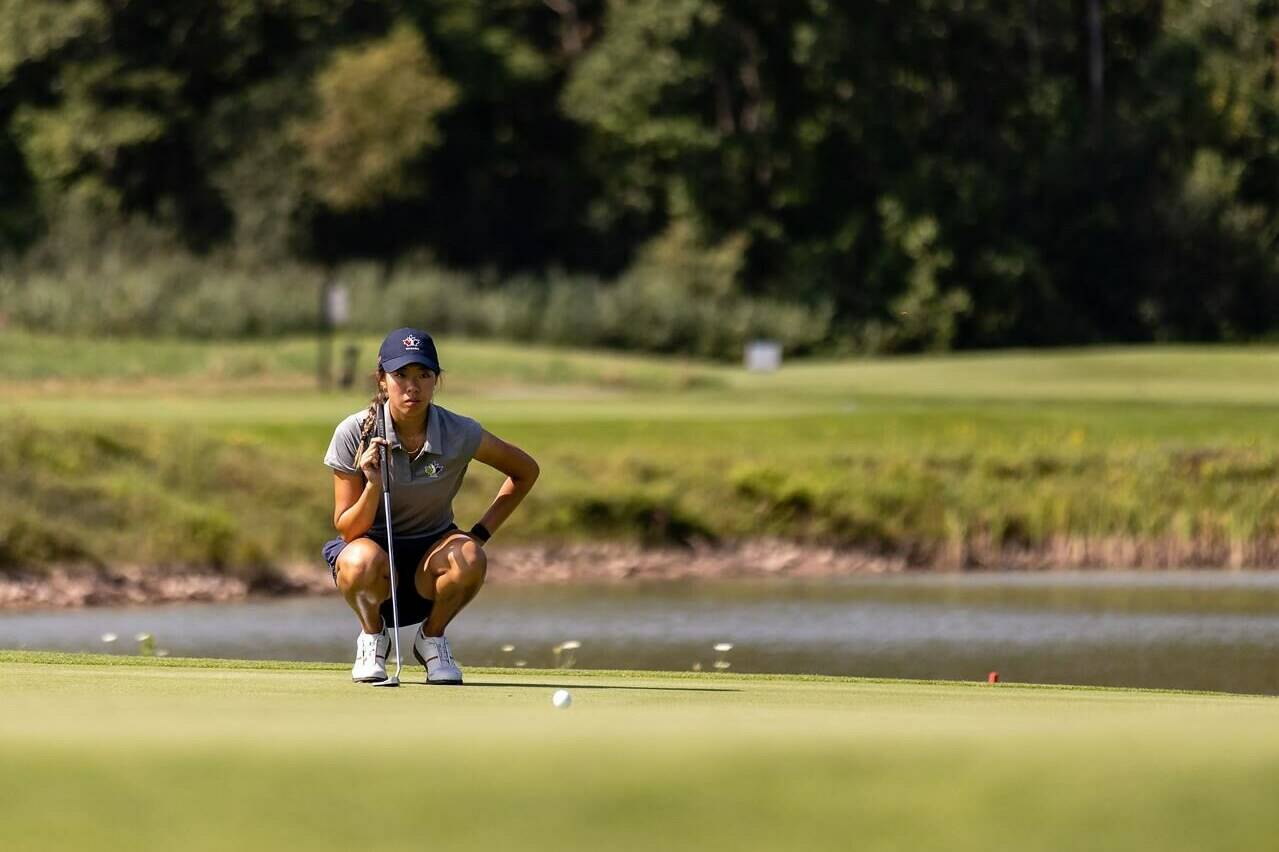 Lauren Kim, of Surrey, B.C., is shown in this handout image provided by the 2022 Canada Games, who has a nine-stroke lead after two rounds of women's golf at the Canada Games. She shot a course record 67 in the opening round. THE CANADIAN PRESS
