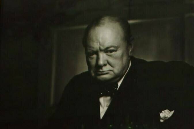 Yousuf Karsh’s iconic 1941 photograph of Winston Churchill as displayed in the Speaker of the House of Commons’ chambers on Tuesday July 14, 2009. THE CANADIAN PRESS/Fred Chartrand