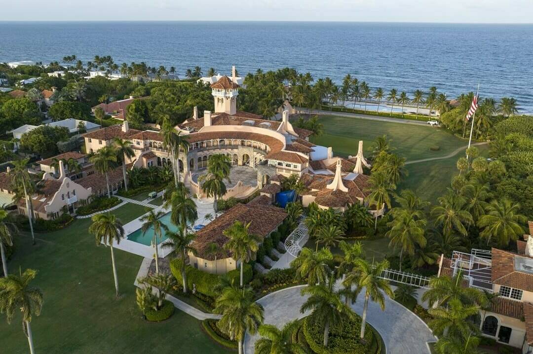 FILE - An aerial view of President Donald Trump’s Mar-a-Lago estate Aug. 10, 2022, in Palm Beach, Fla. A judge on Aug. 25 ordered the Justice Department to make public a redacted version of the affidavit it relied on when federal agents searched the Florida estate of former President Donald Trump to look for classified documents.(AP Photo/Steve Helber, File)