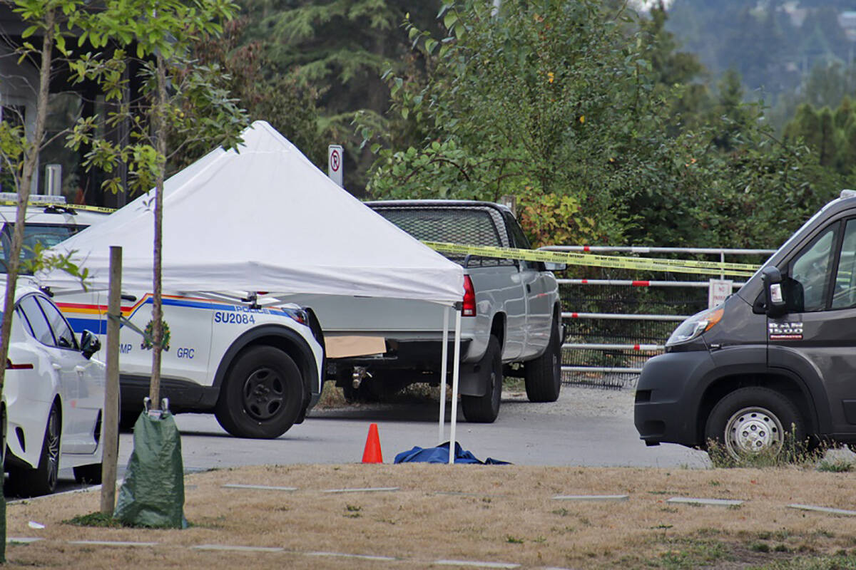 Scene of the shooting from Saturday (Aug. 27) night in the 16600-block of 19 Avenue in South Surrey. (Shane MacKichan photo)