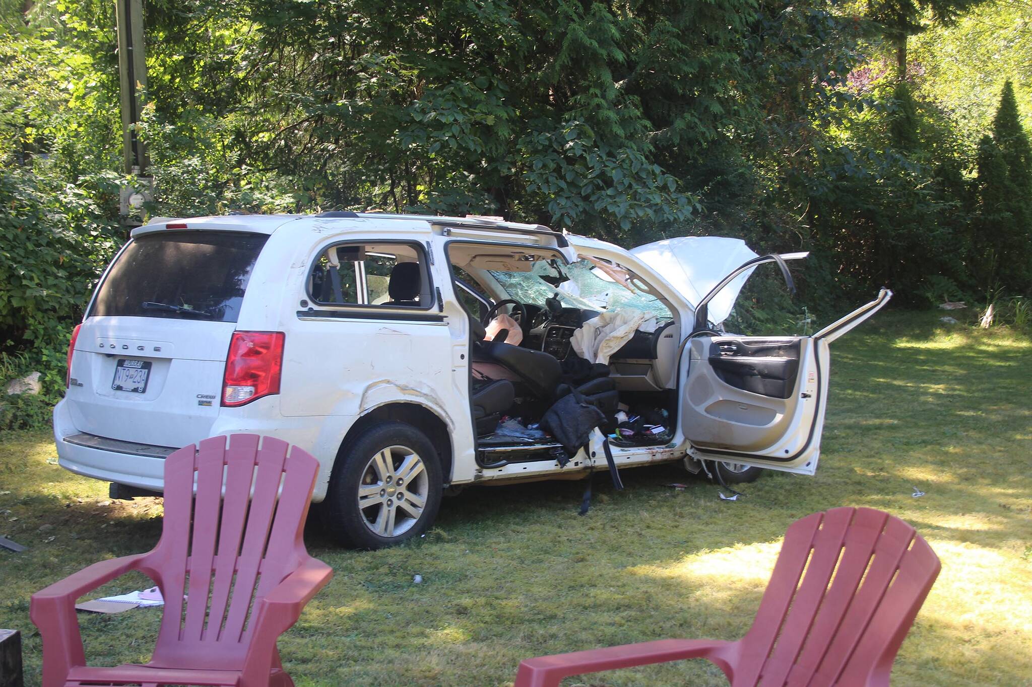 Two people were sent to hospital after the van they were driving crashed through a rural Mission property causing extensive damage to the property and the vehicle.  /  Patrick Penner Photo