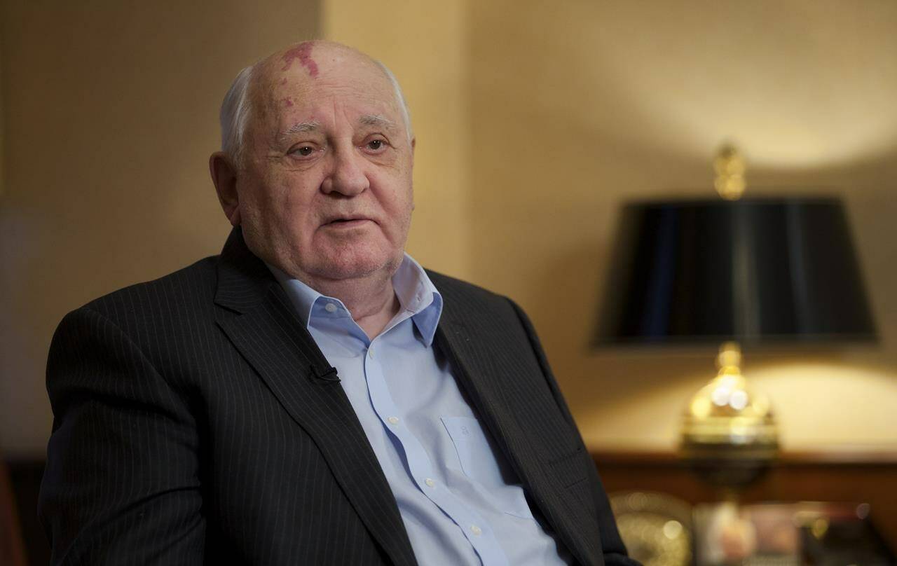 FILE - Former Soviet President Mikhail Gorbachev speaks to the Associated Press during an interview at his foundation’s headquarters, in Moscow, Russia, Friday, Dec. 9, 2016. Russian news agencies are reporting that former Soviet President Mikhail Gorbachev has died at 91. The Tass, RIA Novosti and Interfax news agencies cited the Central Clinical Hospital. (AP Photo/Ivan Sekretarev, File)