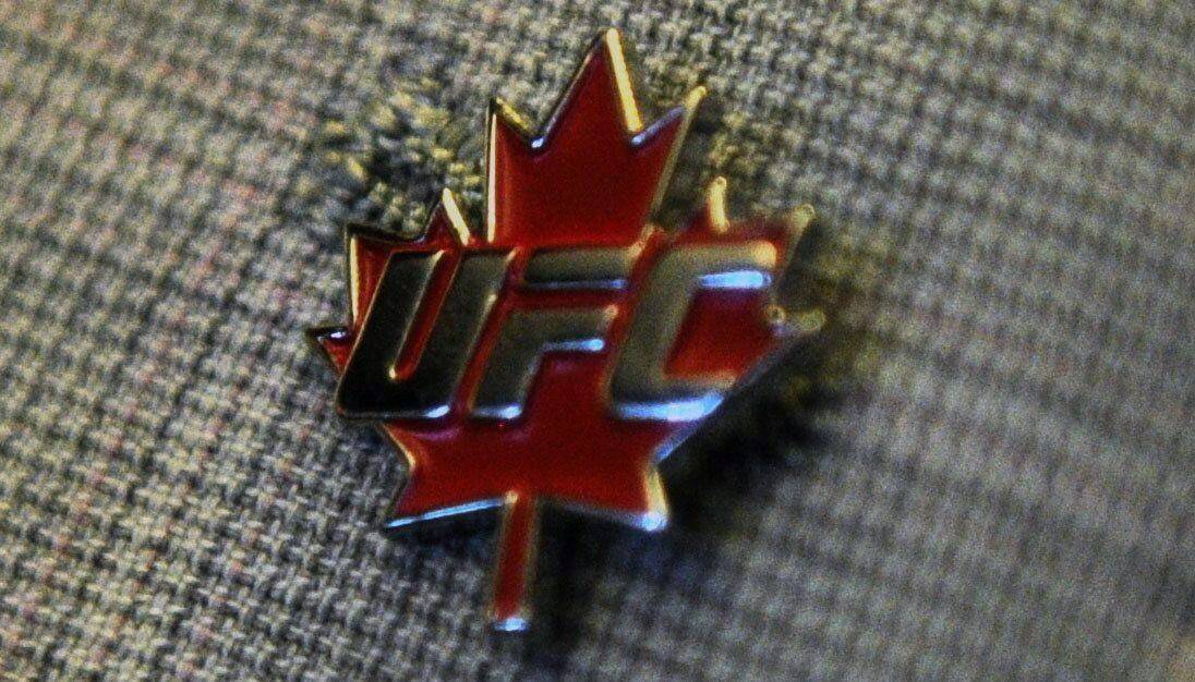 A pin with the Ultimate Fighting Championship logo and a maple leaf is shown in Ottawa on Thursday, Sept. 29, 2011. Canadian MMA fighter Charles Jourdain lost his bout in Paris today. THE CANADIAN PRESS/Sean Kilpatrick