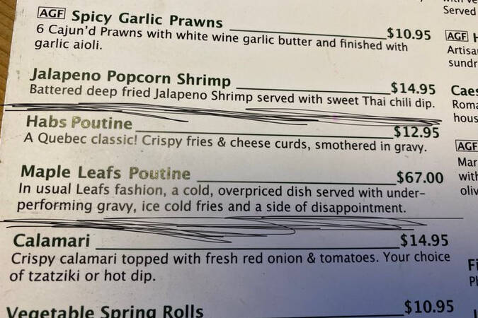 Habs and Leafs fans are facing off online thanks to two particular items on the menu at 17 Mile House Pub. (@Angeline19781 - Twitter)
