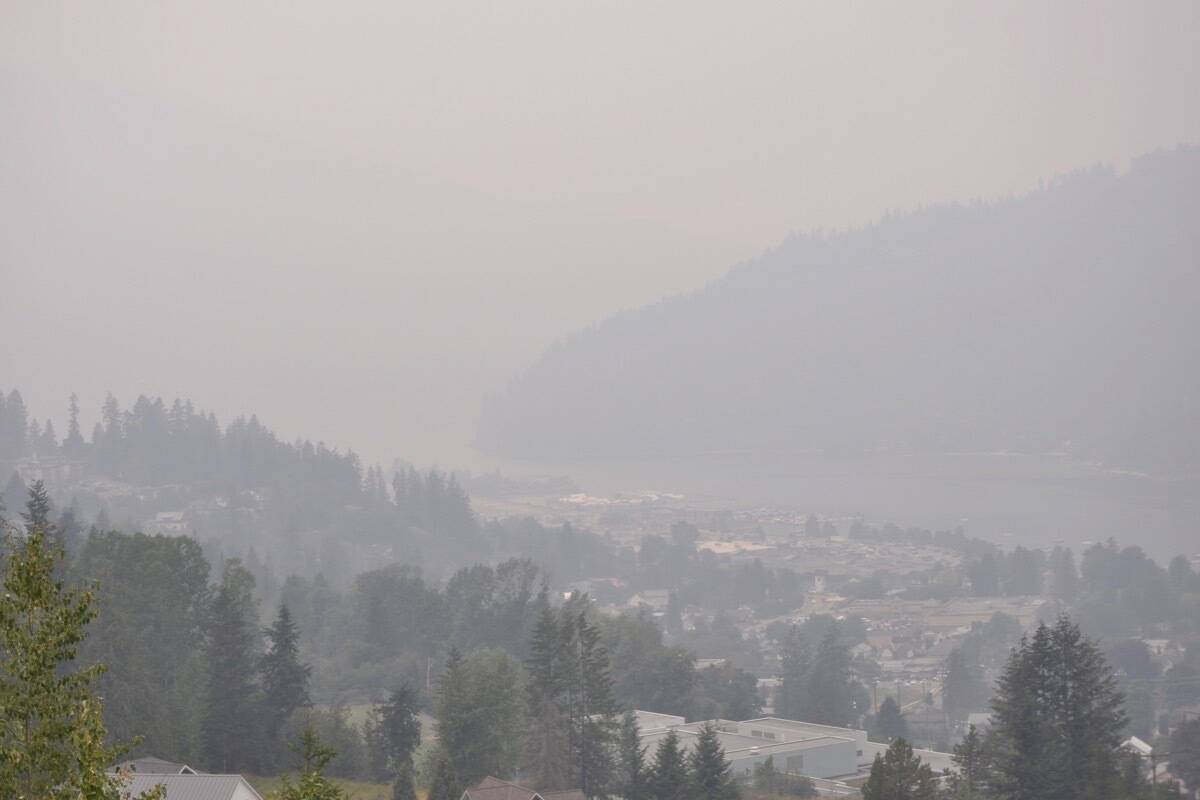 Some of the intense smoke in Nelson is partly from fires in the West Kootenay, and much of it is blown in from fires to the south and west. Photo: Tyler Harper