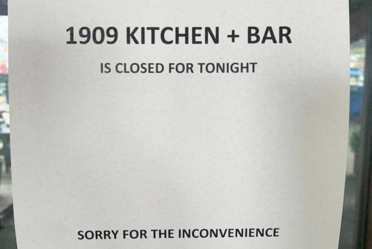Tofino Resort and Marina’s 1909 Kitchen and Bar was closed Tuesday and remained closed Wednesday afternoon, Sept. 14, 2022. (Andrew Bailey photo)