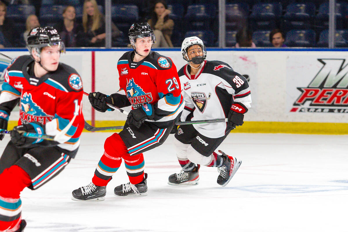 A trio of Giants goals, including one by Ty Halaburda in his preseason debut, were not enough to overcome the Kelowna Rockets on their home ice Friday night, Sept. 17. (Steve Dunsmoor/Special to Langley Advance Times)