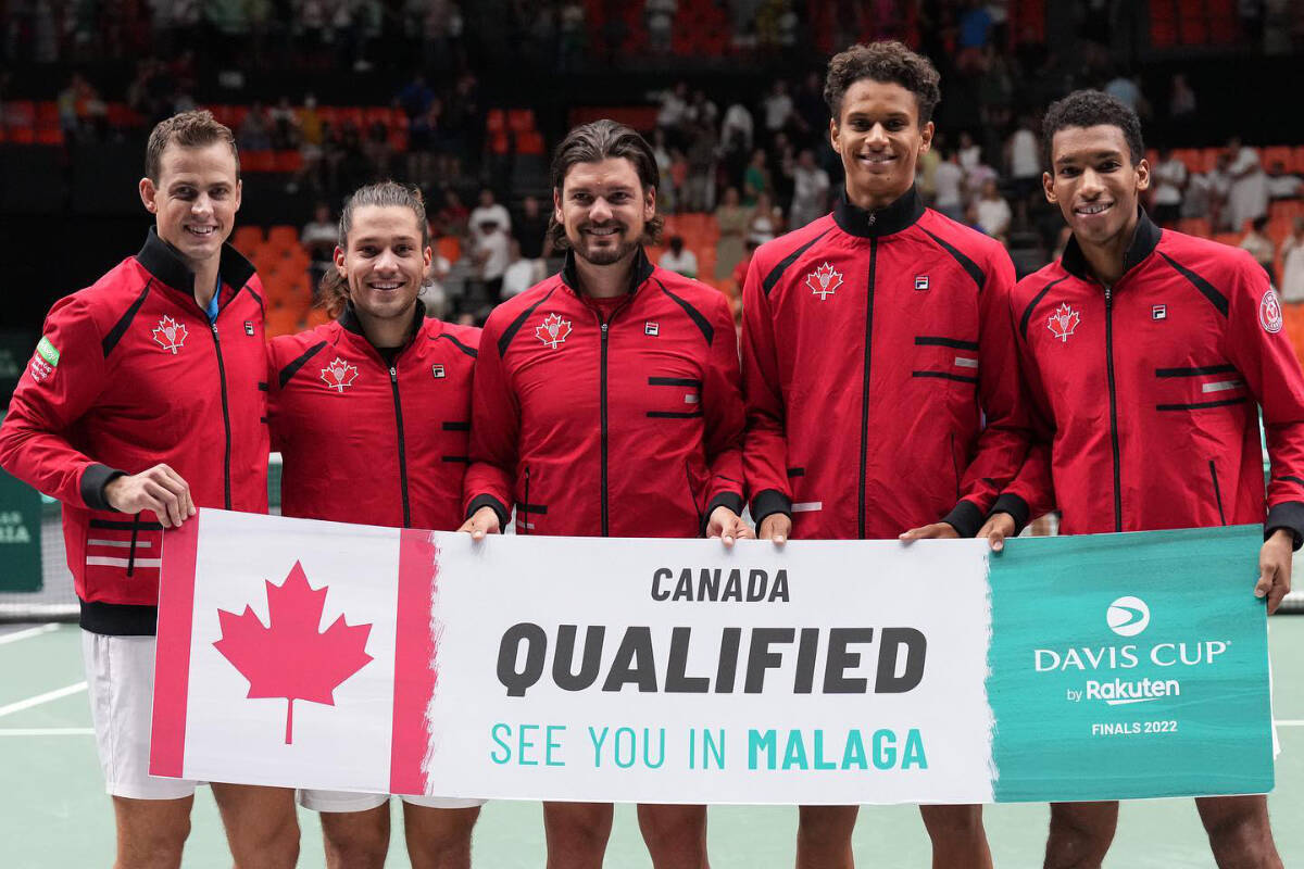 Vernon’s Vasek Pospisil (left) and his Team Canada mates are off to the knockout stage in the Davis Cup tennis tournament. (Facebook photo)
