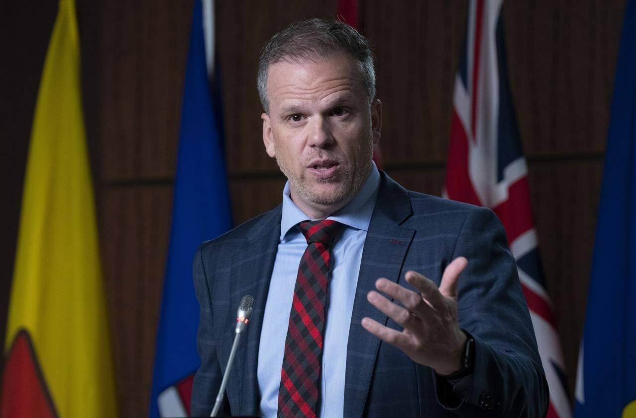 Leader of the Government in the House of Commons Mark Holland speaks about the coming session during a news conference on Parliament Hill, Tuesday, Sept. 20, 2022 in Ottawa. THE CANADIAN PRESS/Adrian Wyld