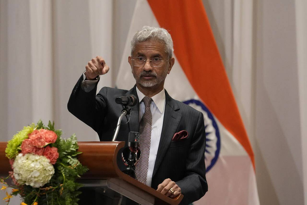India's Foreign Minister Subrahmanyam Jaishankar answers a question from a reporter during a press conference in Bangkok, Thailand, Wednesday, Aug. 17, 2022. India's government is warning its citizens in Canada of a sharp increase in hate crimes, sectarian violence and anti-India activities. THE CANADIAN PRESS/AP-Sakchai Lalit