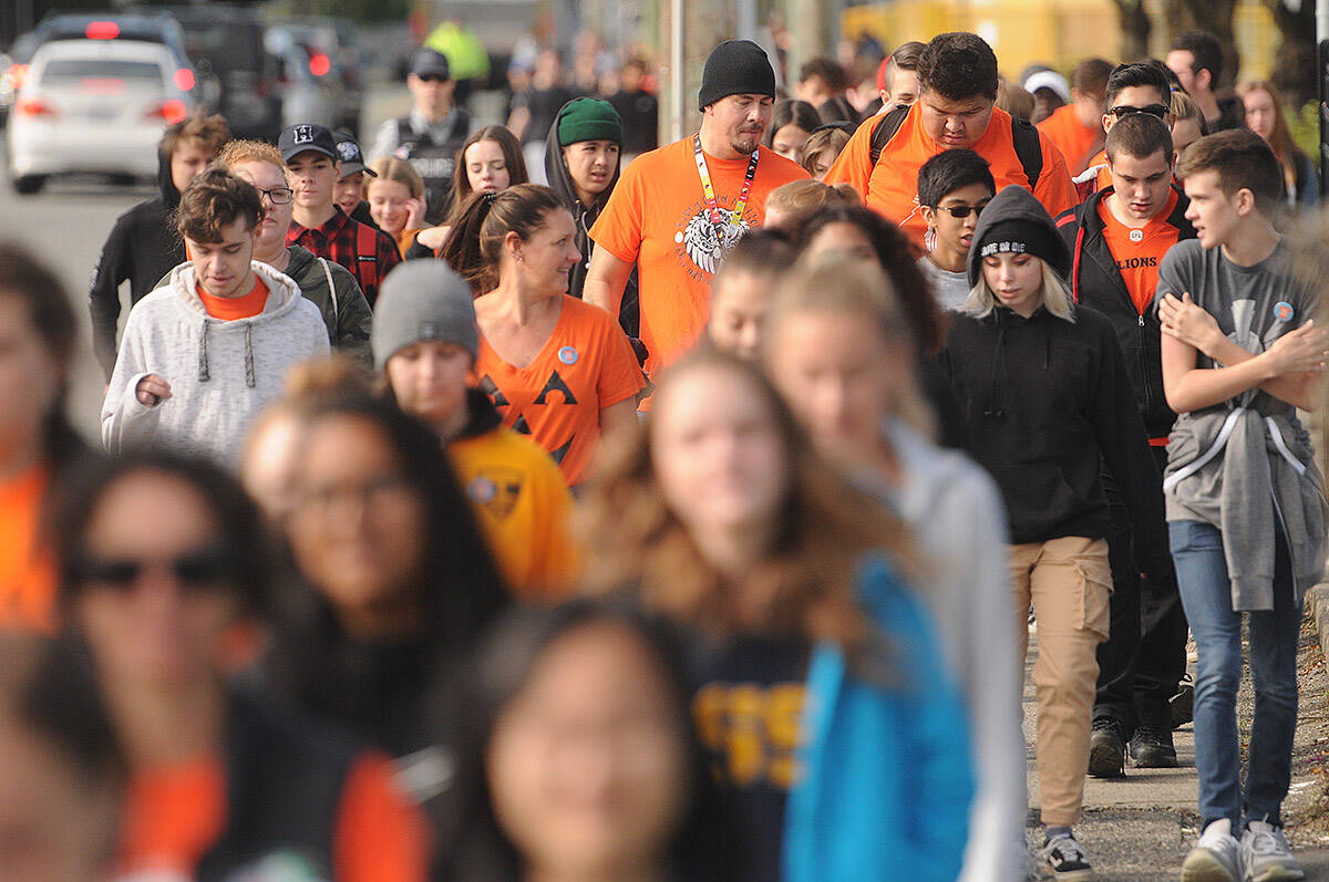 Hundreds of Chilliwack secondary students and teachers took part in their school’s Reconciliation Walk in 2019. (Jenna Hauck/ The Progress)