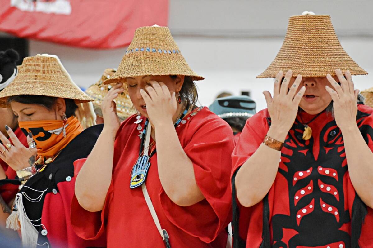 “A Mother’s Cry” is so revered in Nisga’a culture that only the Gitmaxmak’ay Nisga’a Society dancers are permitted to perform musical narration, as seen at Salmon Fest in June 2022.