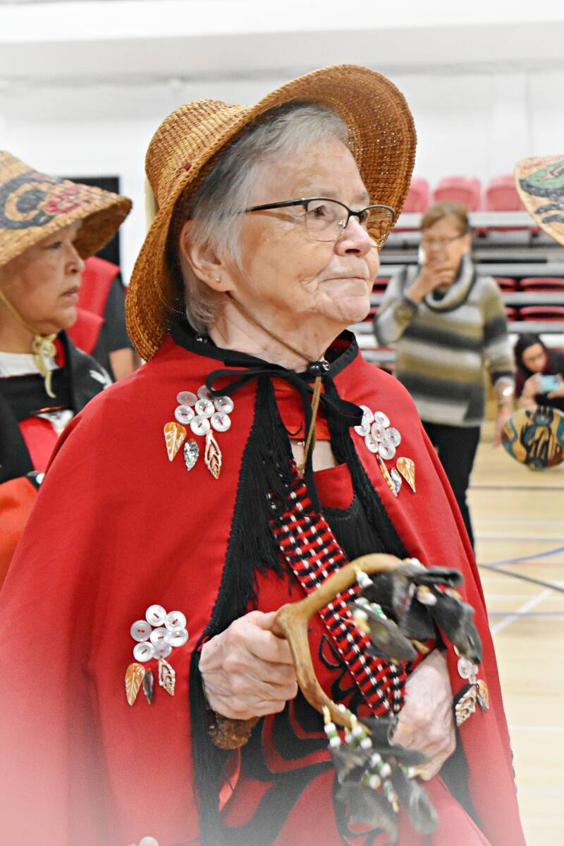 Cam Haines is seen at Salmon Fest in June 2022. She wrote the Nisga’a song in the late 1980s to memorialize the trauma and history of children stolen from their mother’s arms and sent to residential school. (Photo: K-J Millar/The Northern View)