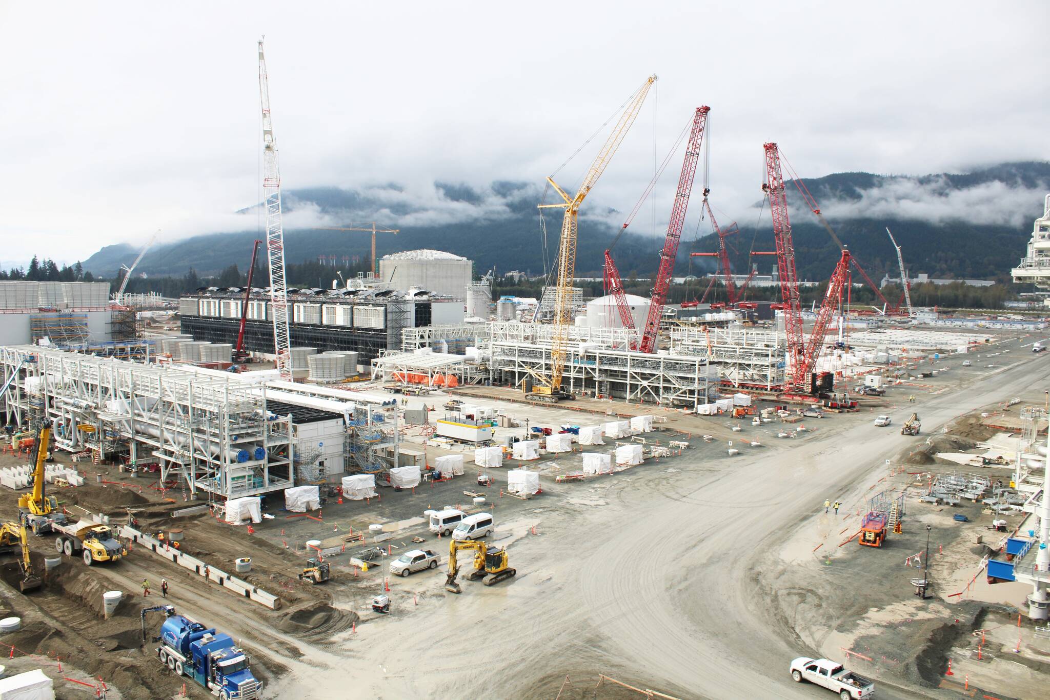 View from above of progress on a portion of the LNG Canada terminal in Kitimat. (Michael Bramadat-Willcock/Terrace Standard)