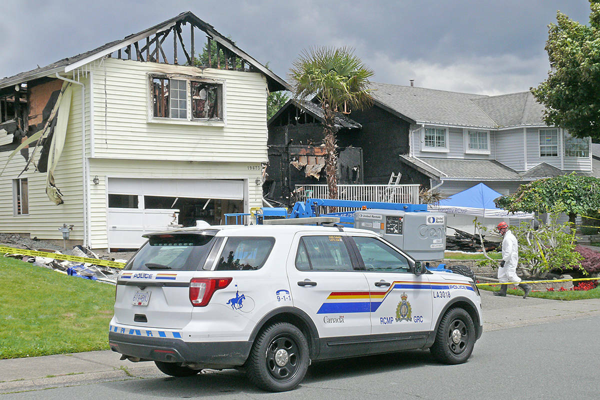 RCMP were dispatched to this Langley house after a non-emergency police call turned into a plea for help on June 13, 2020. On Tuesday, Sept. 20, the trial of Kia Ebrahimian got underway. He is charged with the deaths of his brother Befrin Ebrahimian, their mother Tatiana Bazyar, and Bazyar’s common-law husband Francesco Zangrilli. (Langley Advance Times file)