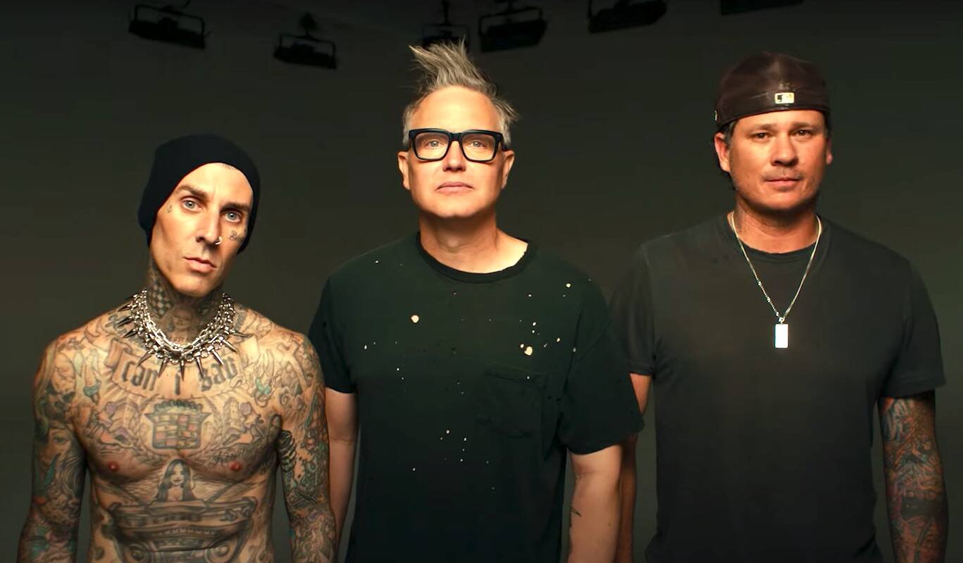 The three members of pop-punk band Blink-182 in a video announcing their concert tour on Tuesday, Oct. 11, 2022. (Photo: YouTube)