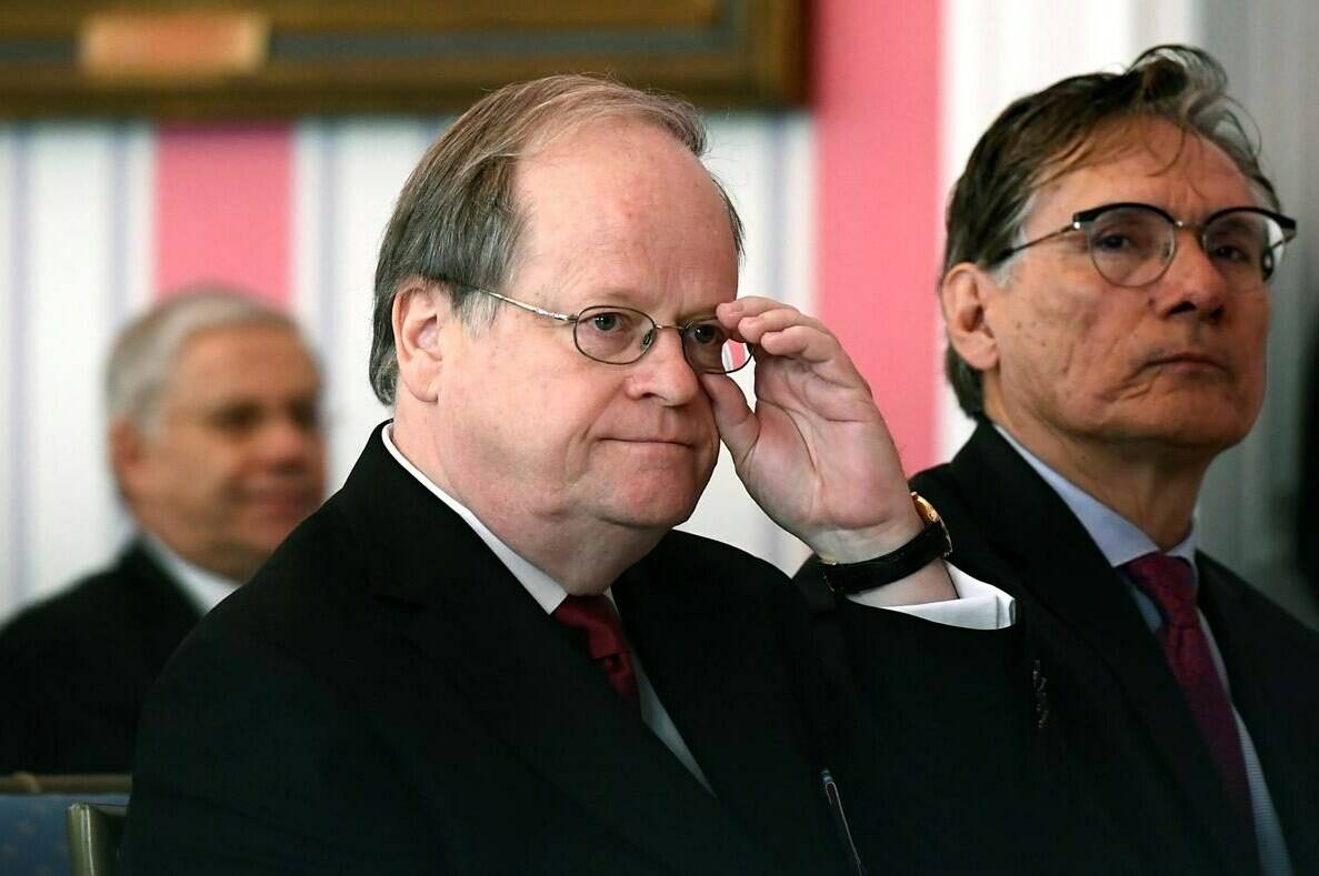 Former justice of the Supreme Court of Canada Thomas Cromwell looks on before being invested as a Companion of the Order of Canada during a ceremony at Rideau Hall in Ottawa on Thursday, March 14, 2019. Cromwell recommended wholesale change at Hockey Canada a day before the embattled sports organization’s president and CEO and board resigned on Tuesday. THE CANADIAN PRESS/Justin Tang