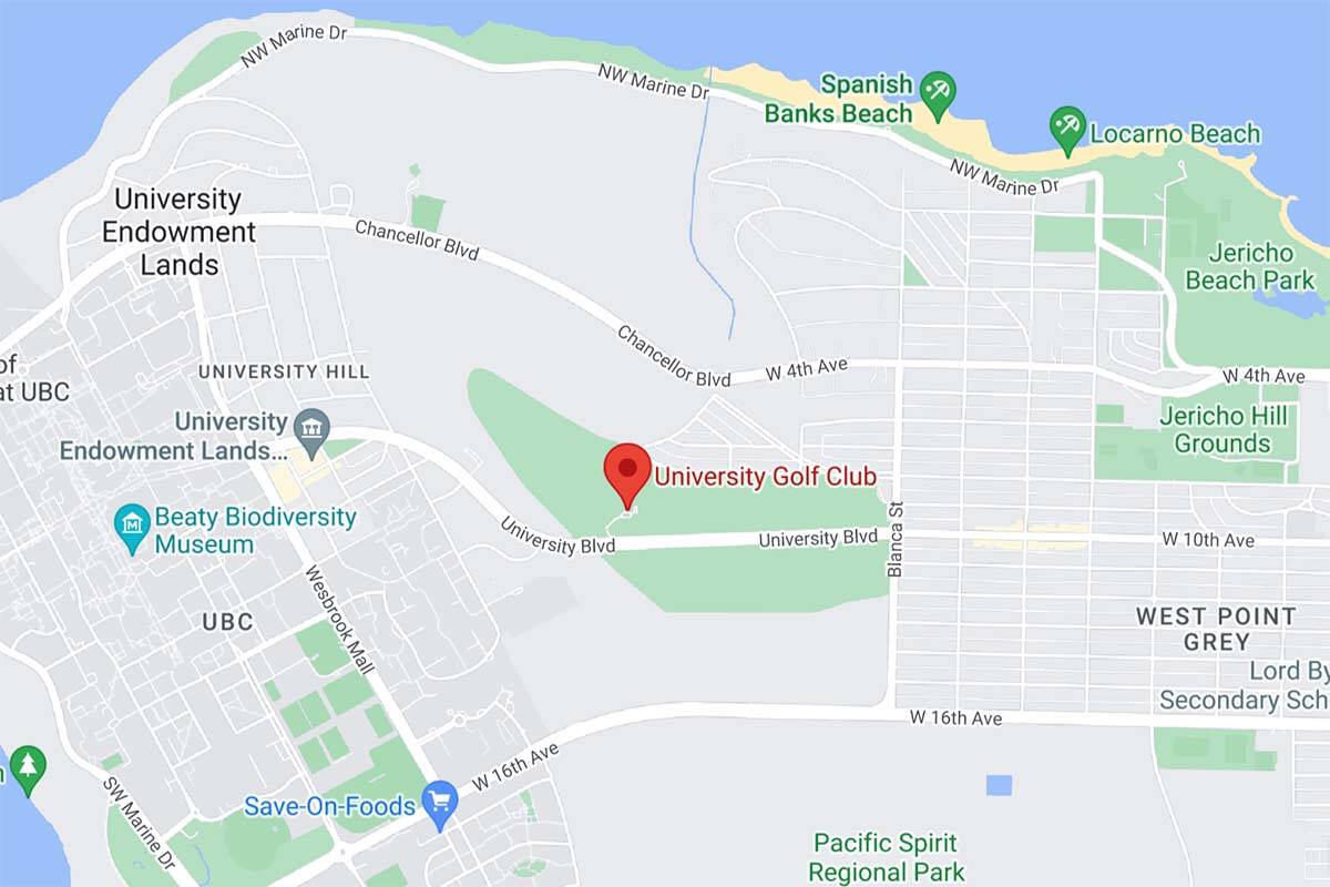 BC RCMP were called to the area around the University Golf Club Oct. 17, 2022 for a targeted incident. (Google Maps/Screenshot)