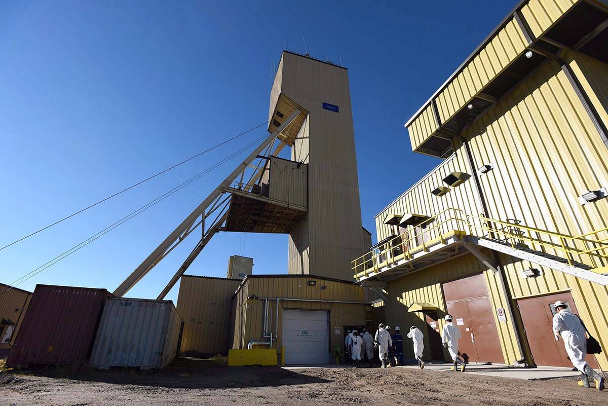 Media enter the head frame during a Cameco media tour of the uranium mine in Cigar Lake, Sask. Wednesday, September 23, 2015. THE CANADIAN PRESS/Liam Richards