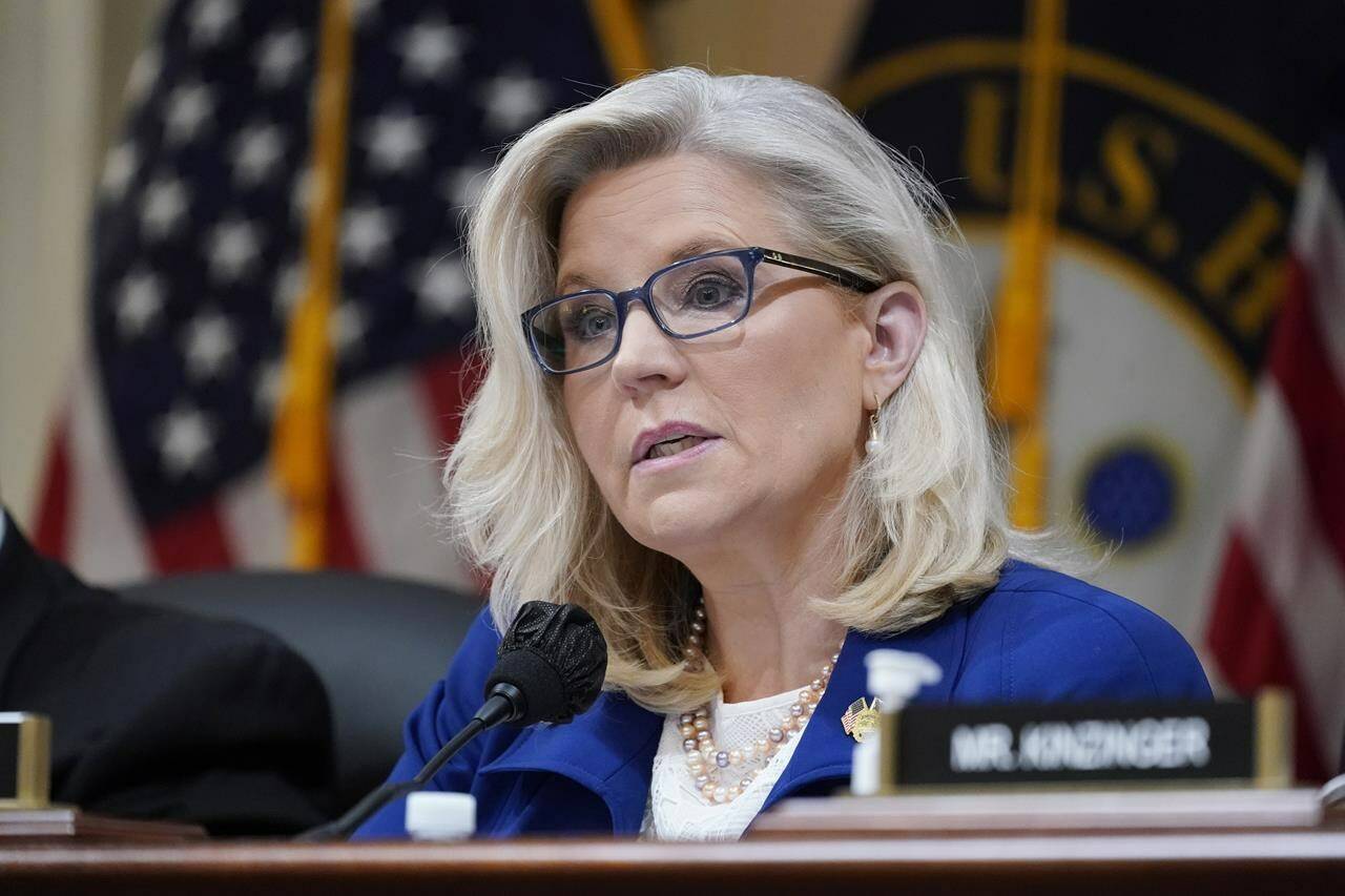 FILE - Vice Chair Liz Cheney, R-Wyo., speaks as the House select committee investigating the Jan. 6 attack on the U.S. Capitol, holds a hearing on Capitol Hill in Washington, Oct. 13, 2022. (AP Photo/J. Scott Applewhite, File)