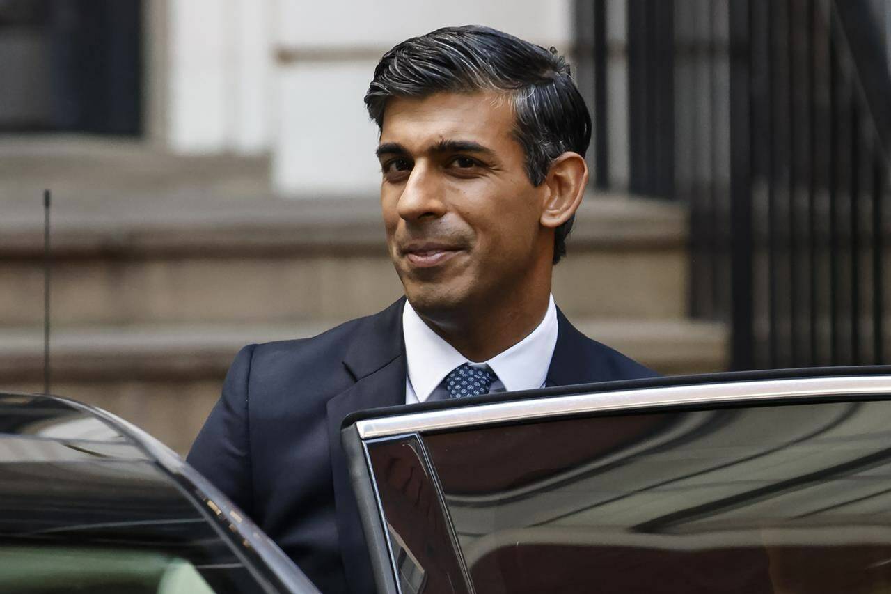 Rishi Sunak leaves the Conservative Campaign Headquarters in London, Monday, Oct. 24, 2022. Canadians can expect some long-awaited stability in its relations with Britain with today’s news that the U.K.’s former finance minister Rishi Sunak will be prime minister, after two contenders — including former PM Boris Johnson — bowed out of the leadership contest. THE CANADIAN PRESS/AP-David Cliff