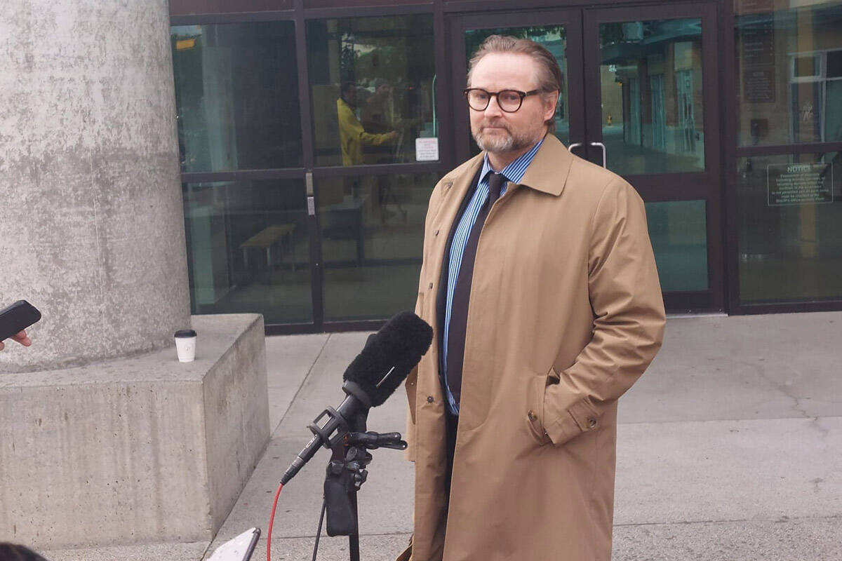 Federal prosecutor Ryan Carrier outside the Chilliwack Law Courts Thursday (Oct. 27), moments after the conclusion of Kimberly Polman’s bail hearing. (Eric Welsh/ Chilliwack Progress)