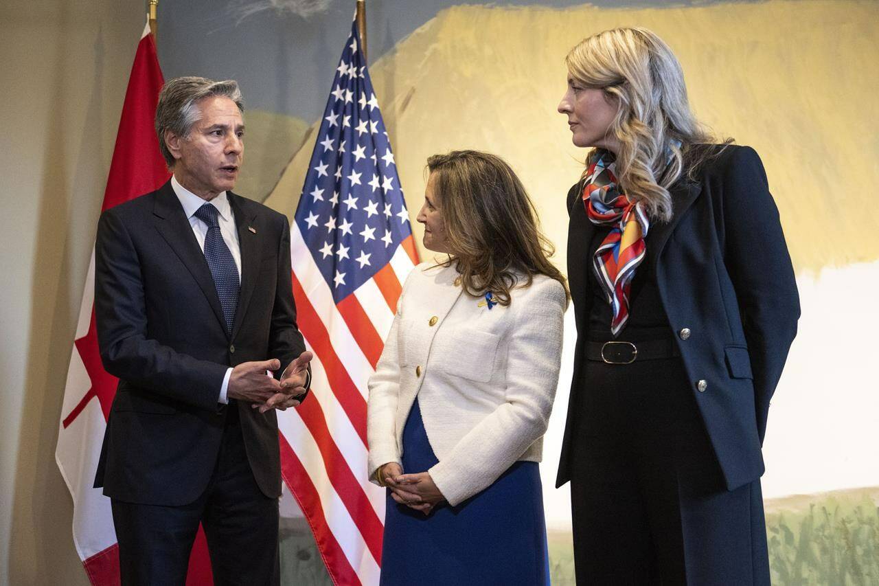 U.S. Secretary of State Antony Blinken meets with Deputy Prime Minister and Minister of Finance Chrystia Freeland and Minister of Foreign Affairs Mélanie Joly in Ottawa on Thursday, Oct. 27, 2022. Freeland and Joly are among the key signatories to an open letter decrying Iran’s record on women’s rights. THE CANADIAN PRESS/Justin Tang